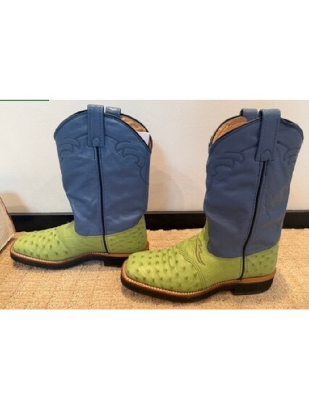 Lagrange LAL7003 Ostrich Cowboy Boots Women 8.5 M Pistachio Blue Pristine in Box